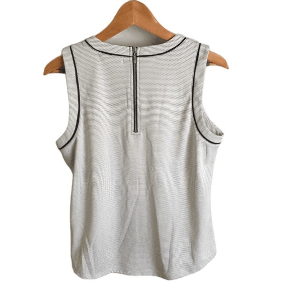 LIZ CLAIBORNE white and navy sleeveless zipped back closure tee size M - Picture 2 of 8